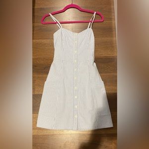 Abercrombie & Fitch dress xs blue white pinstripe button up pockets sundress